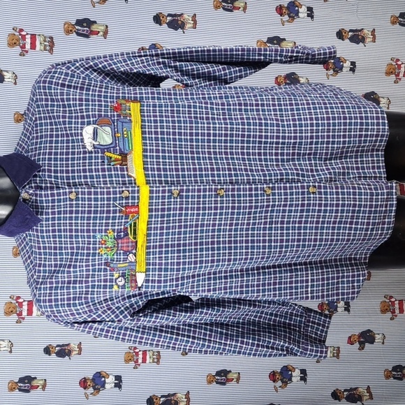 Vintage embroidered sleeping cat courdey collar plaid Xl button-up long-sleeved - Picture 2 of 6